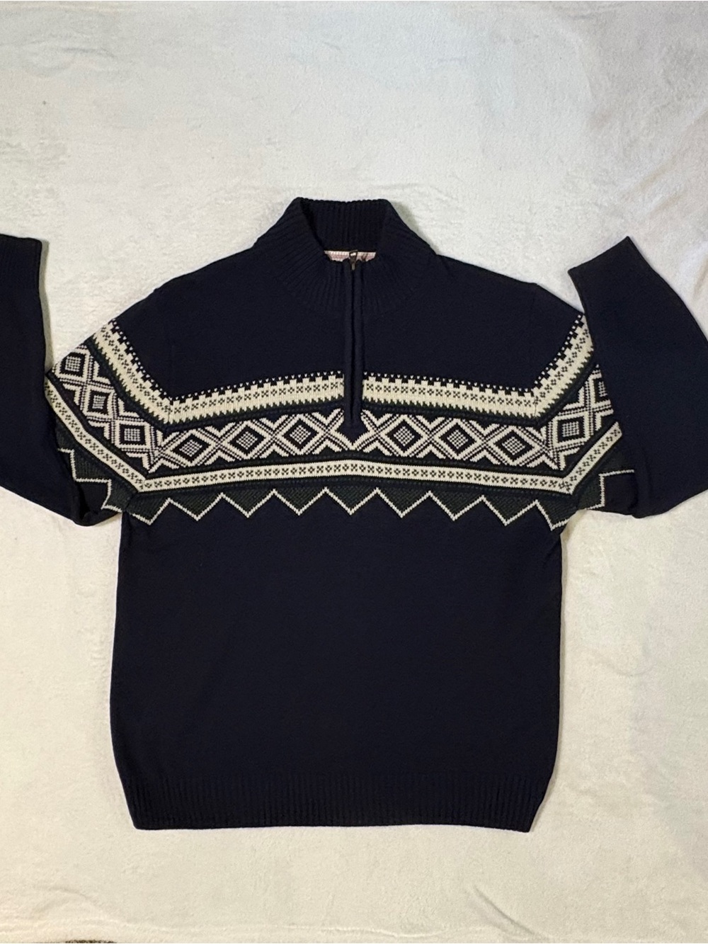 Weatherproof Navy 1/4 Zip Fair Isle Men's Sweater with Cream Accents